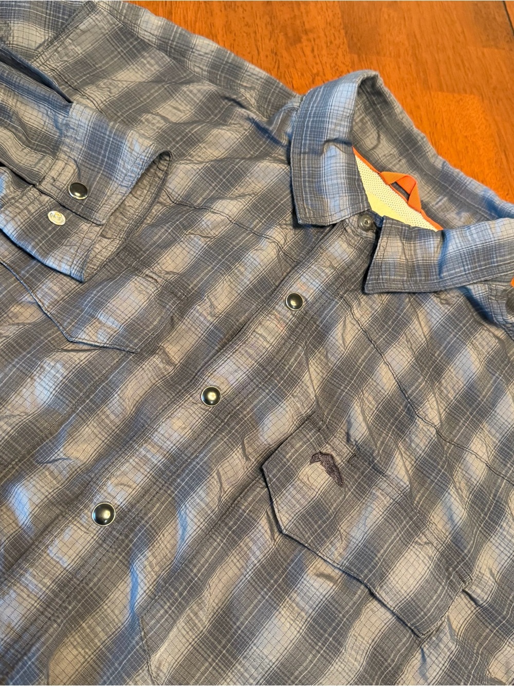 Simms Shirt Mens Size L- Gray Plaid Pearl Snap Vented Performance Long Sleeve